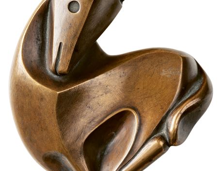 Bronzeskulptur eines stilisierten Pferdes von Ewald Mataré, 1945.