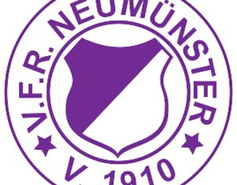 Logo des VFR Neumünster mit lila Schild und Schriftzug.