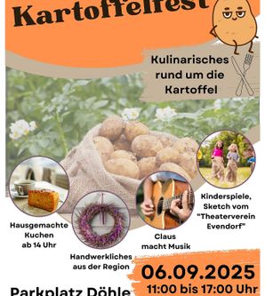 Plakat für das Kartoffelfest mit Informationen zu Aktivitäten und Datum.