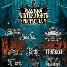 Poster für das Wacken Winter Nights Spectaculum mit Bandnamen und winterlichem Hintergrund.
