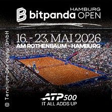 Werbung für die Bitpanda Hamburg Open 2026 mit einem Tennisplatz und Zuschauern.
