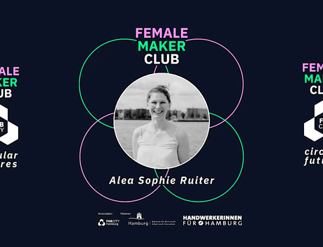 Grafik des Female Maker Club „Circular Futures“ mit Porträt von Alea Sophie Ruiter.