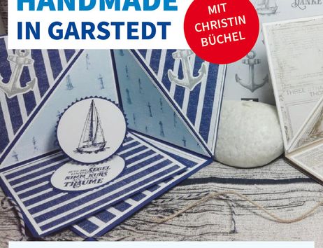 Ein Plakat für einen kreativen Workshop in Garstedt mit dem Titel 'Handmade in Garstedt'.