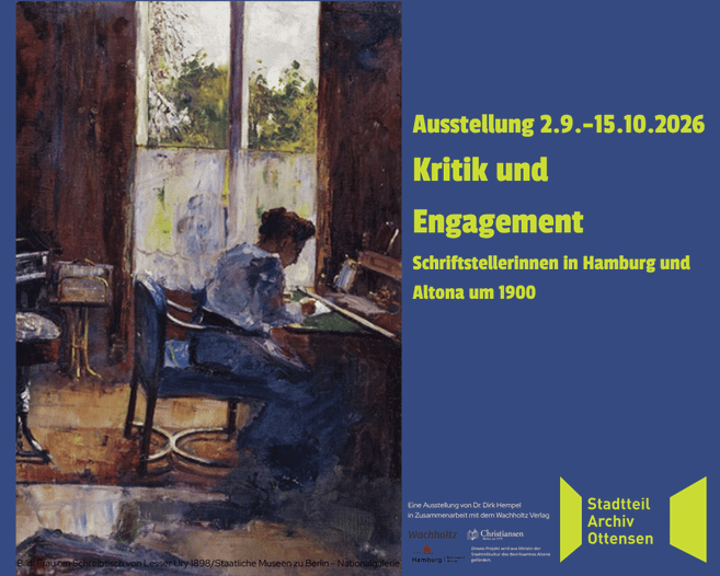 Malerei Frau am Schreibtisch und Text: Kritik und Engagement