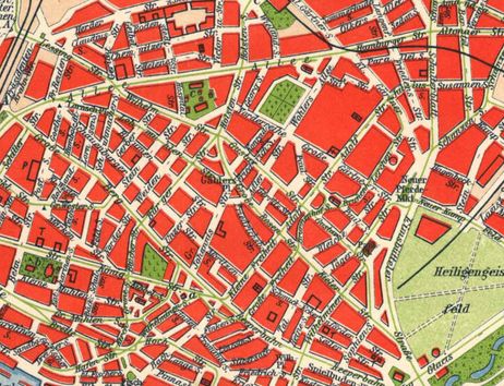 Historische Karte von Altona mit Straßennamen und Gebäuden.