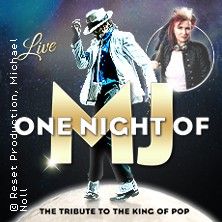 Plakat für 'One Night Of MJ', eine Tribute-Show für den King of Pop, mit Tänzer in typischer Pose und Schriftzug.