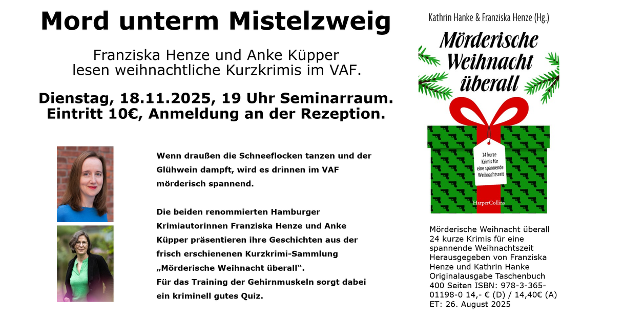 Franziska Henze und Anke Küpper lesen weihnachtliche Kurzkrimis.