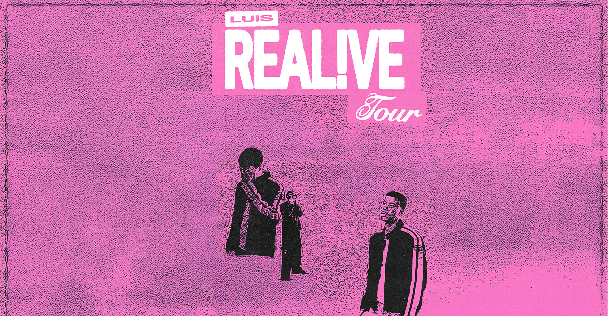 Poster der LUIS REAL!VE Tour 2026 in pink mit zwei stilisierten Personen.