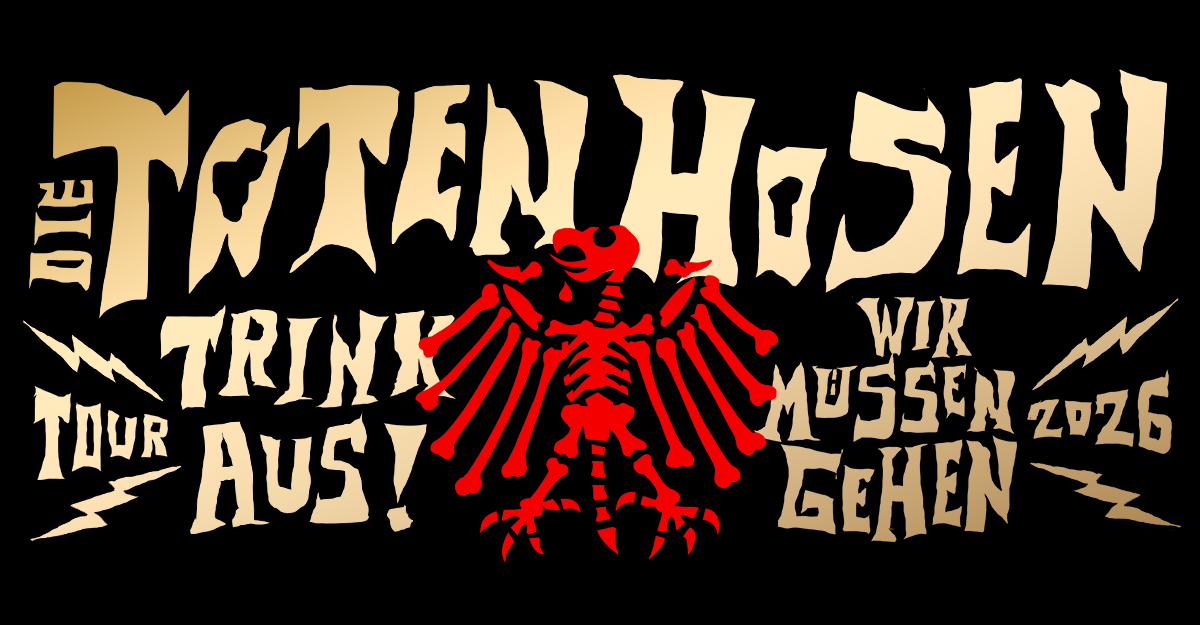 Logo der Band Die Toten Hosen mit Tourdaten und einem roten Skelettadler.