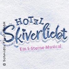 Logo des Musicals 'Hotel Skiverliebt' auf weißem Hintergrund.