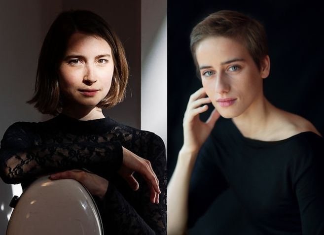 Porträt-Duo Nadja Reich & Laura Dabels: zwei Frauen in dunkler Kleidung, nebeneinander in Studio-Licht fotografiert.