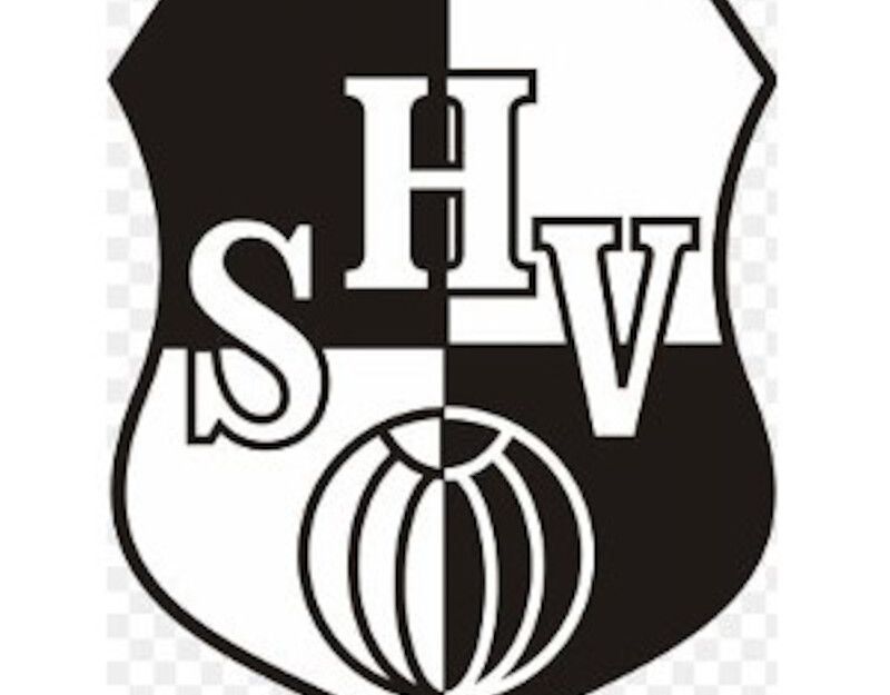 Logo des Heider SV mit schwarz-weißen Schild und Fußballsymbol.