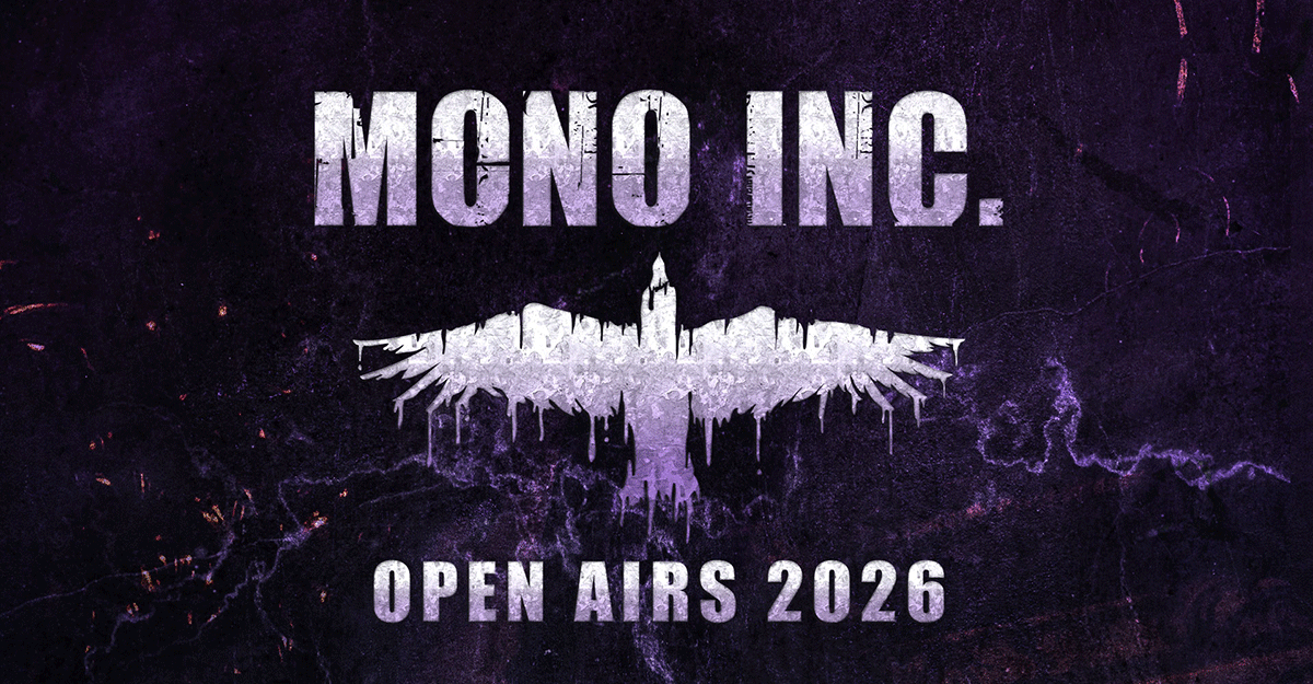 Logo von Mono Inc. mit einem stilisierten Vogel und der Aufschrift 'Open Airs 2026'.