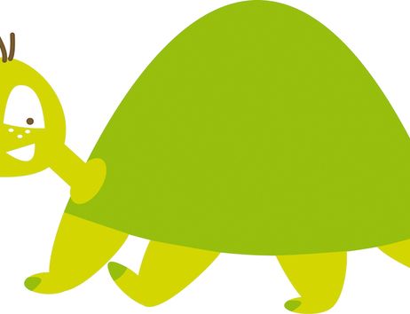 Illustration einer grünen Schildkröte mit einem freundlichen Gesicht.