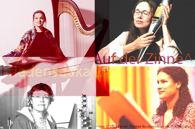 Auf dem Bild sind die Künstlerinnen zu sehen: Milena Hoge (Harfe), Kerstin Petersen (Orgel), Eva-Maria Houben (Komposition und Orgel), sowie die Sopranistin Marcia Lemke-Kern