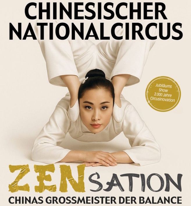 Plakat des Chinesischen Nationalcircus mit einer Akrobatin in einer Balancepose.