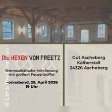 Einladung zu einer Krimilesung mit dem Titel 'Die Hexen von Preetz' von Lars Herlinghaus, die am 25. April 2026 in Gut Ascheberg stattfindet.