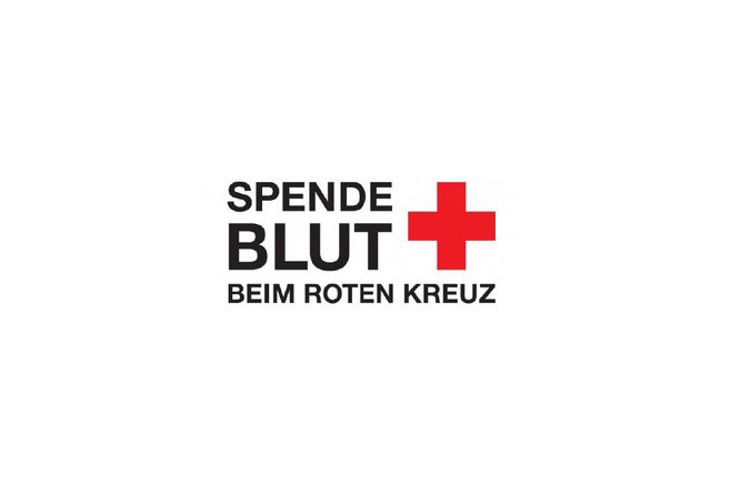 Logo des Deutschen Roten Kreuzes mit dem Text 'Spende Blut beim Roten Kreuz'.