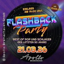 Einladungsposter für die Flashback Party am 21.03.26 im Apollo Bremerhaven.