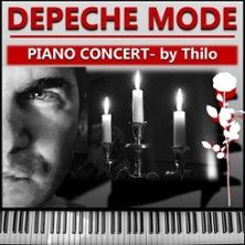 Collage mit Klavier, Kerzen und Gesicht, Text: Depeche Mode Piano Concert by Thilo.