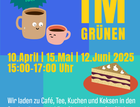 Plakat mit zwei Tassen und Kuchen