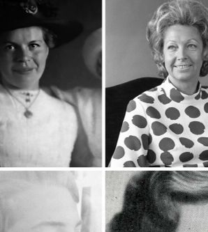 Vier schwarz-weiß-Fotos bilden zusammen ein Quadrat. Auf jedem Foto ist ein Portrait einer Frau zu sehen. Alle Frauen schauen freundlich. Die Fotoqualitäten sind unterschiedlich gut.