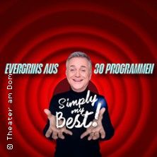 Ein Mann steht vor einem rot-schwarzen Hintergrund mit dem Text 'Evergreens aus 30 Programmen'.