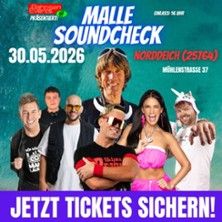 Werbung für ein Event namens Malle Soundcheck in Norddeich am 30.05.2026 mit mehreren Personen und dem Hinweis 'Jetzt Tickets sichern!'