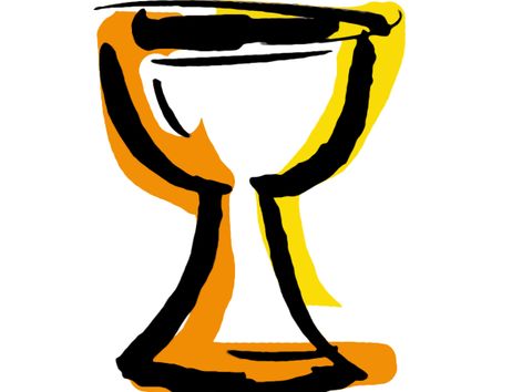 Abstrakte Darstellung eines Kelchs in Schwarz, Orange und Gelb.