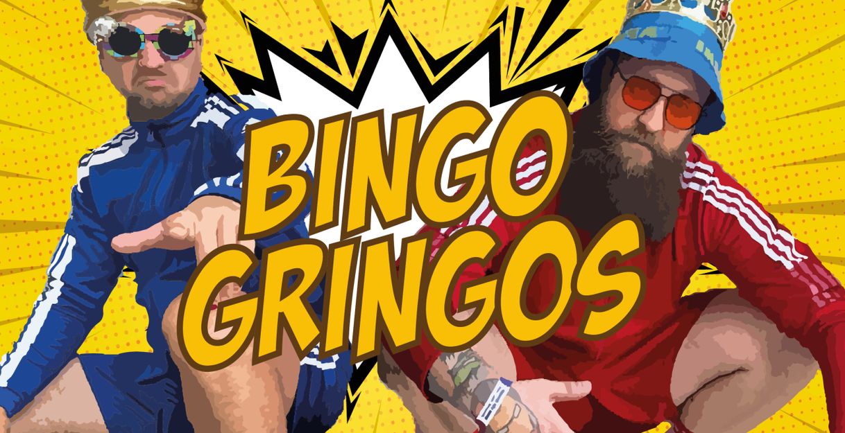 Die Bingo Gringos Ben und Max in Trainingsanzügen und das Logo der Bingo Gringos