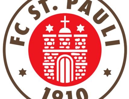 Logo des FC St. Pauli mit rotem Tor und braunem Schriftzug.