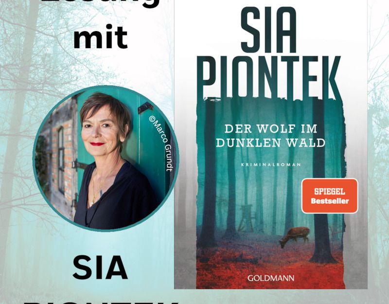 Buchcover von 'Der Wolf im dunklen Wald' mit Foto von Sia Piontek.