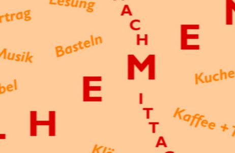 Grafik mit dem Wort 'Themenachmittag' und Begriffen wie Musik, Bibel, Kaffee, Kuchen, Basteln.
