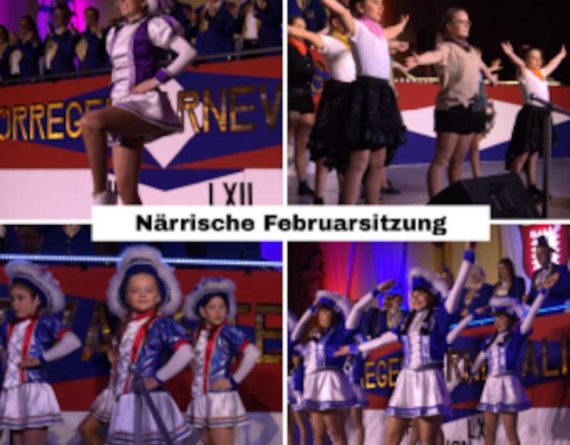 Collage von Tänzern in Karnevalskostümen bei einer Veranstaltung.