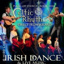 Plakat für die 'Celtic Rhythms' Tour 2026 mit irischen Tänzern und Musikern.