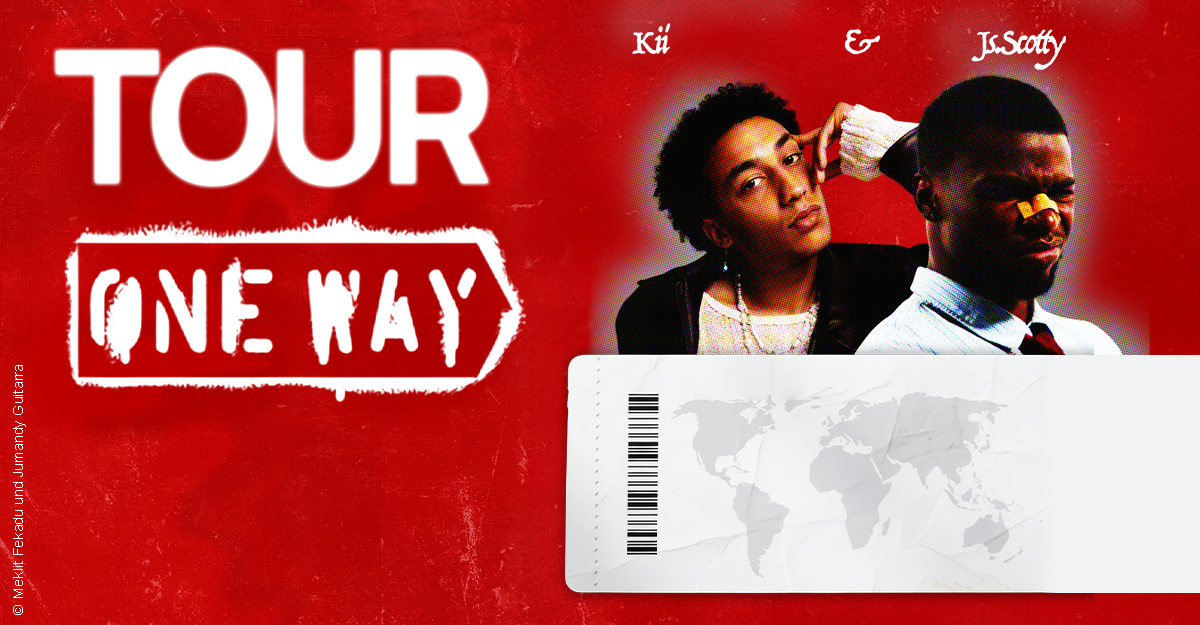 Poster der One Way Tour 2026 mit JS.Scotty und KII vor rotem Hintergrund.