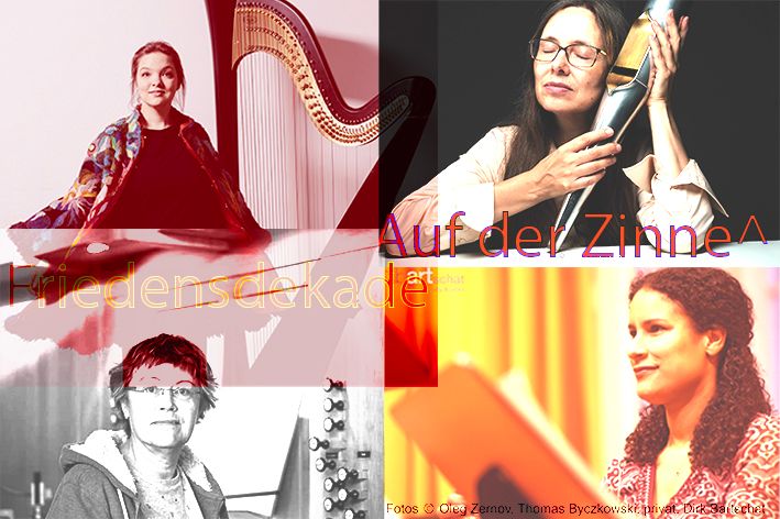 Auf dem Bild sind die Künstlerinnen zu sehen: Milena Hoge (Harfe), Kerstin Petersen (Orgel), Eva-Maria Houben (Komposition und Orgel), sowie die Sopranistin Marcia Lemke-Kern