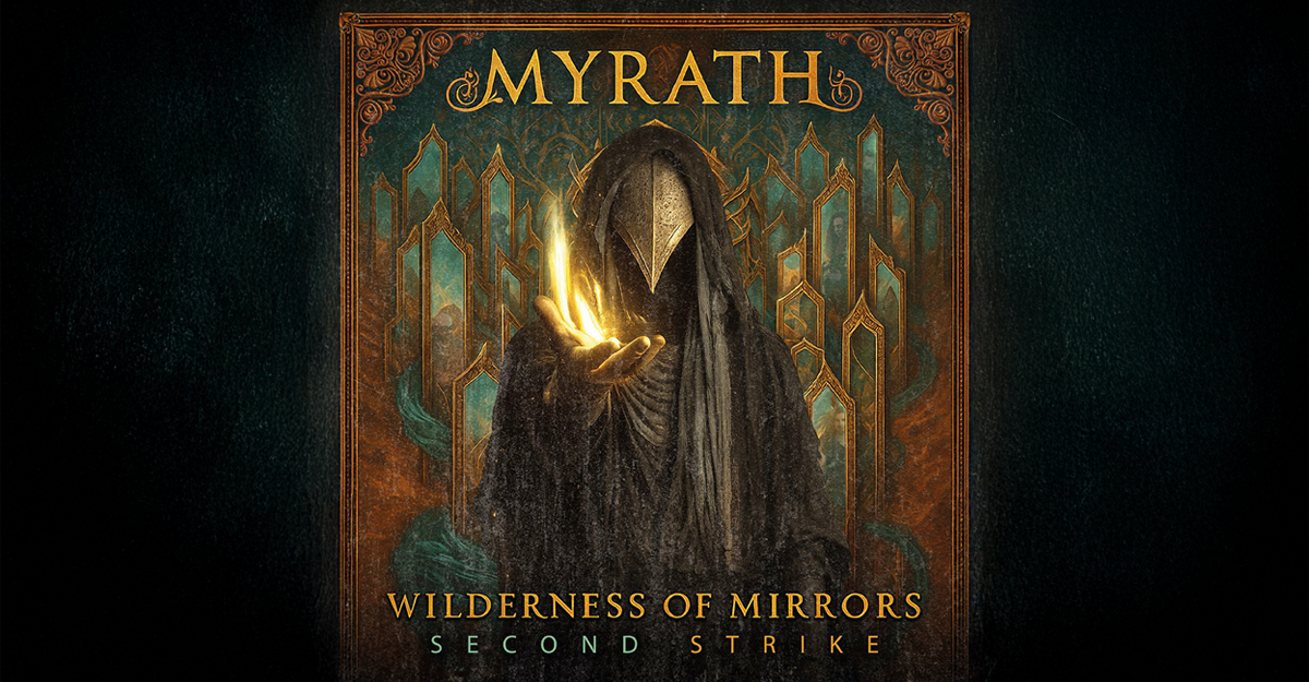 Albumcover von Myrath mit einer mystischen Figur in einem Kapuzenumhang, die eine leuchtende Kugel hält.