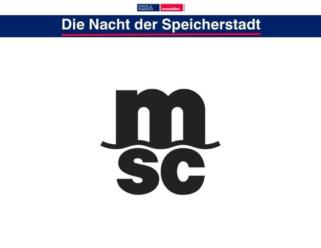 Logo mit den Buchstaben 'm' und 'sc' unter dem Schriftzug 'Die Nacht der Speicherstadt'.