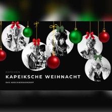 Weihnachtlich dekoriertes Poster mit Fotos von Bandmitgliedern und dem Text 'Kapeiksche Weihnacht - Das Abschiedskonzert'.