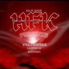 Rotes Poster mit Text 'HFK presents Krachwerk' und Datum 22.11.2023.