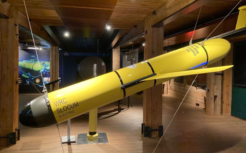 Unterwassersonde, die wie ein Flugzeug aufgebaut ist. Schwarze Kapsel im Pilotenteil, der gelbe Körper länglich, mit Flügeln bzw. Trag- oder Schwimmflächen an der Seite. Ein Steuerruder am Ende.