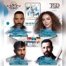 Poster für das Türkische Kultur Festival mit vier Künstlerporträts und Veranstaltungsdetails.