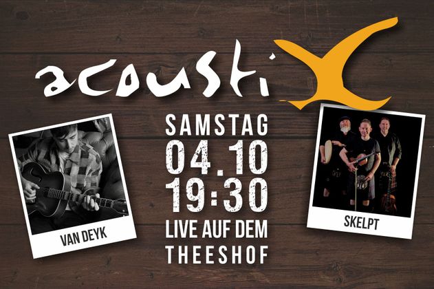 Werbeplakat für ein Konzert mit Van Deyk und Skelpt am 4. Oktober um 19:30 Uhr auf dem Theeshof.