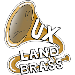 Logo von CuxlandBrass mit einer stilisierten Tuba und dem Schriftzug 'Cuxland Brass'.