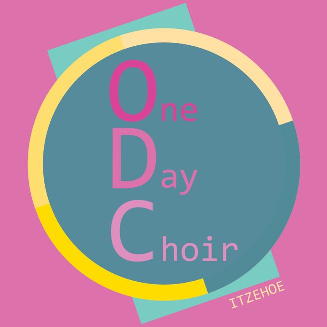 Logo des One Day Choir Itzehoe mit den Buchstaben ODC in einem Kreis auf rosa Hintergrund.