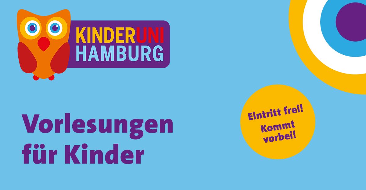 Motiv mit der Kinder-Uni Eule und dem Titel "Vorlesungen für Kinder"