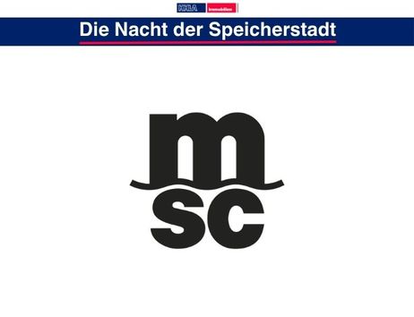Logo mit den Buchstaben 'm' und 'sc' unter dem Schriftzug 'Die Nacht der Speicherstadt'.