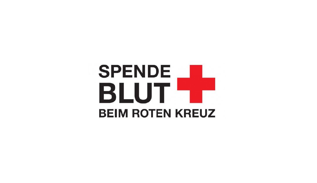 Logo des Deutschen Roten Kreuzes mit dem Text 'Spende Blut beim Roten Kreuz'.