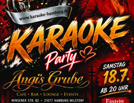 Flyer für die Karaoke-Party am 18.7.26 in Angi's Grube